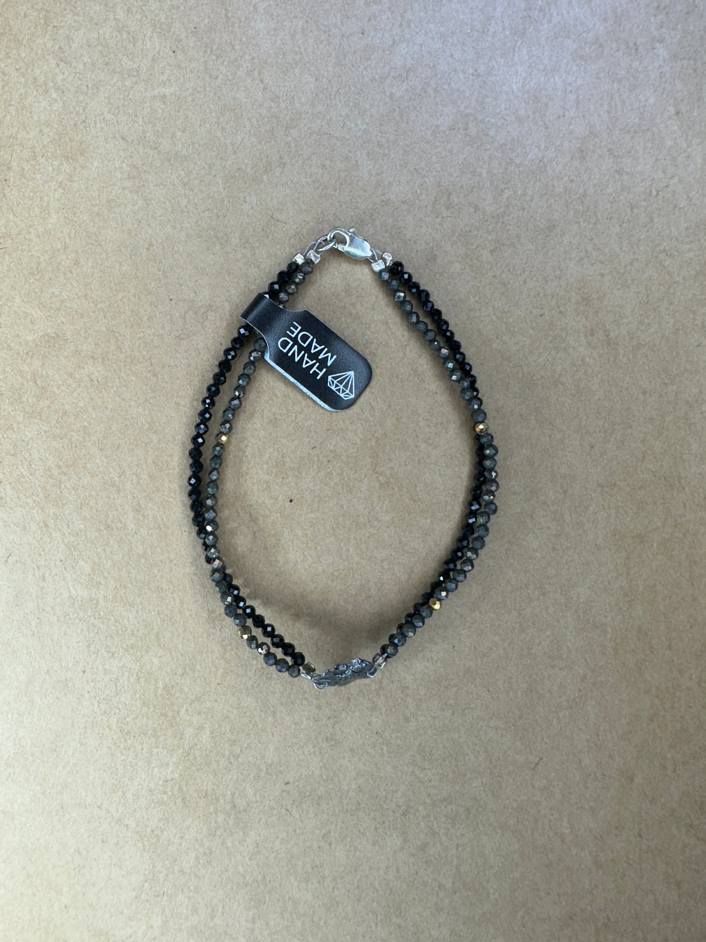 Bransoletka Srebrna z Pirytu i Turmalinu z Meteorytem