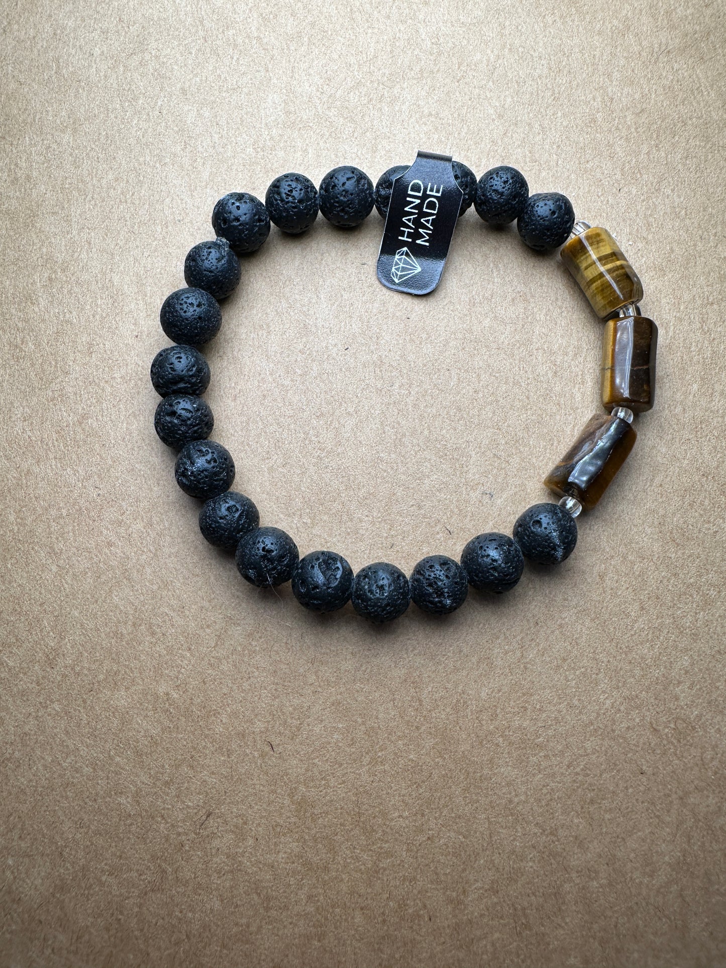 Bransoletka z Lawy Wulkanicznej oraz Tygrysim Okiem