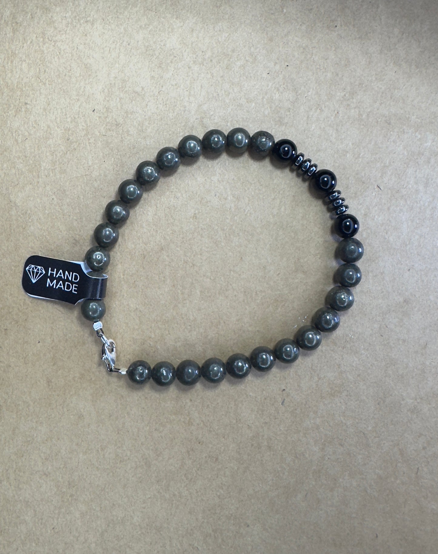 Bransoletka Srebrna próby 925 z Pirytu, Onyksu i Hematytu