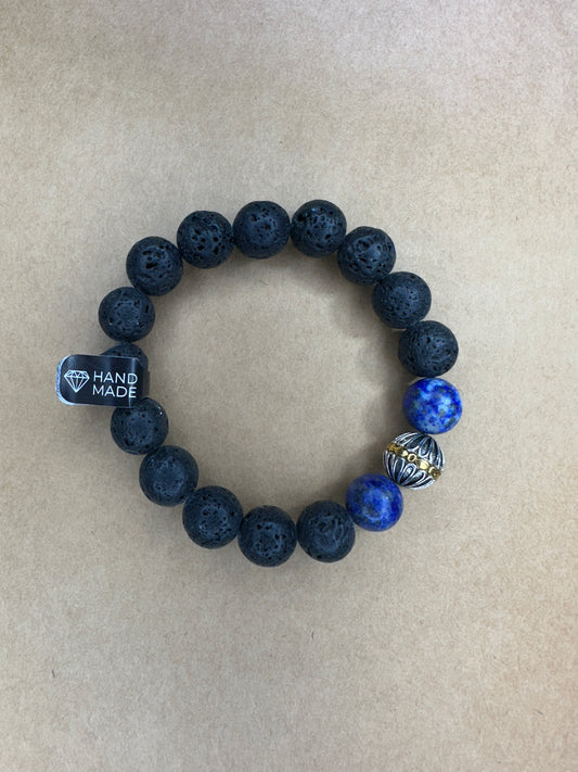 Bransoletka  z Lapis Lazuli i Lawy Wulkanicznej